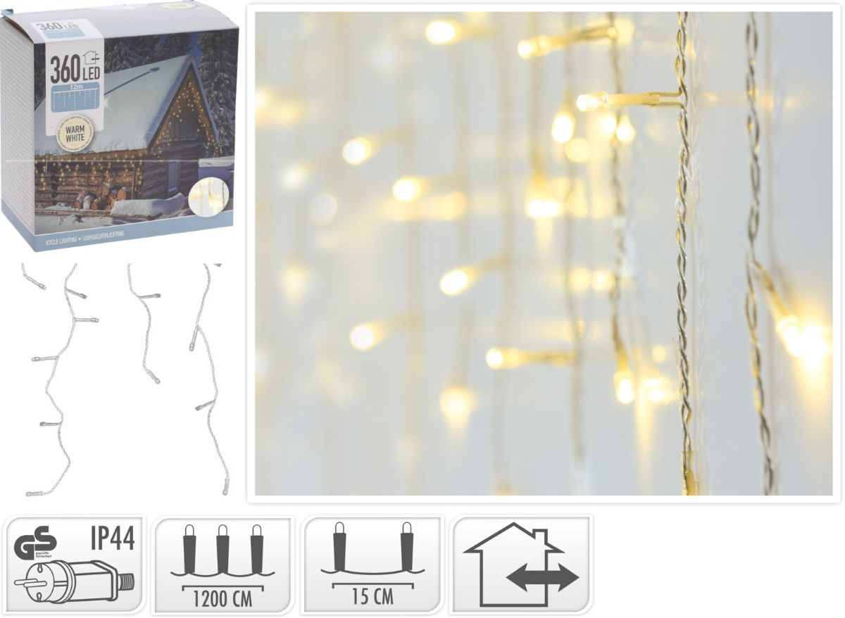 Ijspegel Verlichting 360 Led - Warm Wit - Transparant Snoer