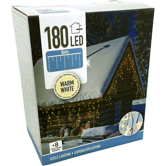 Ijspegel Verlichting - 180 Led - 6 Meter - Warm Wit - 8 Lichtfuncties