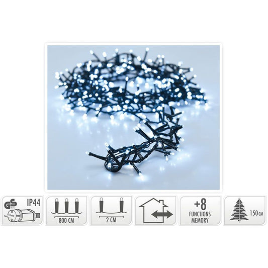 Micro Cluster 400 Led's - 8 Meter - Wit - 8 Functies + Geheugen