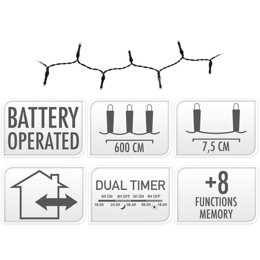Led-Verlichting 80 Led - Warm Wit - Op Batterij - 8 Lichtfuncties - Dual-Timer