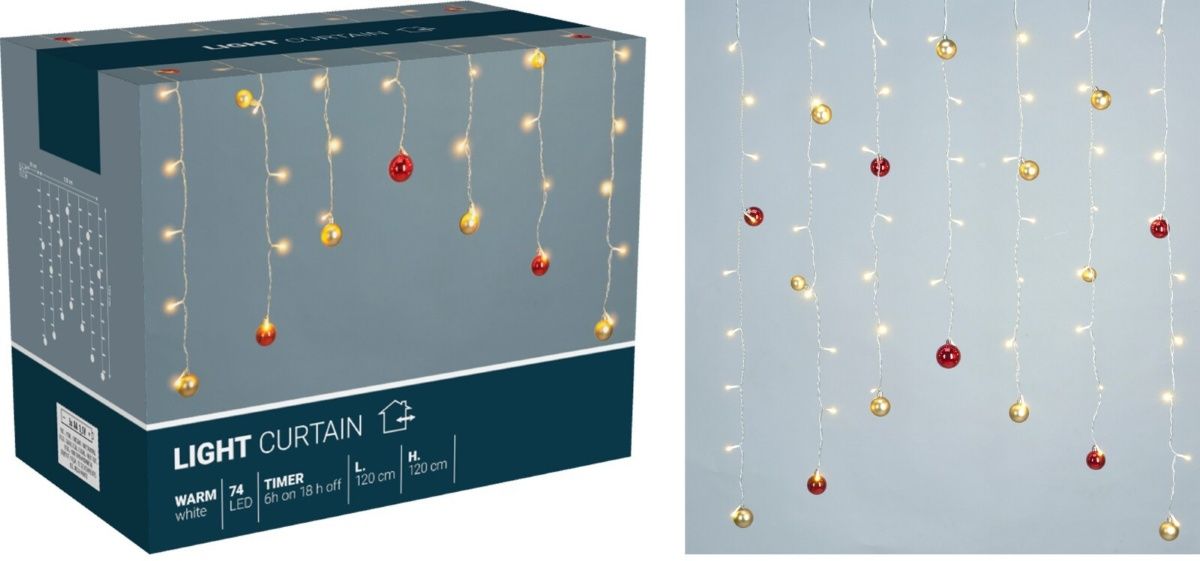 Lichtgordijn - Kerstballen - 120X120Cm - Op Batterijen