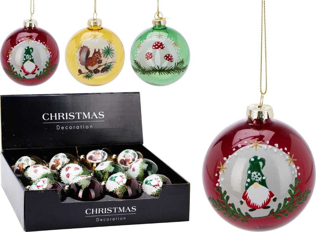 12X Glazen Kerstbal - Traditional - 8Cm