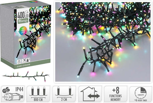 Microcluster -  8 Meter - 400 Led - Soft Multi Colour - Kerst - Festival