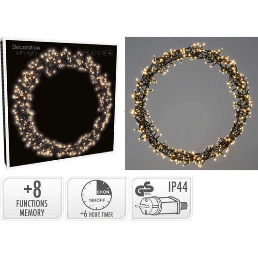 Ceruzo Kerstring Met Verlichting - 400 Led - Ø48 Cm - Warm Wit - 8 Lichtfuncties - Voor Binnen En Buiten