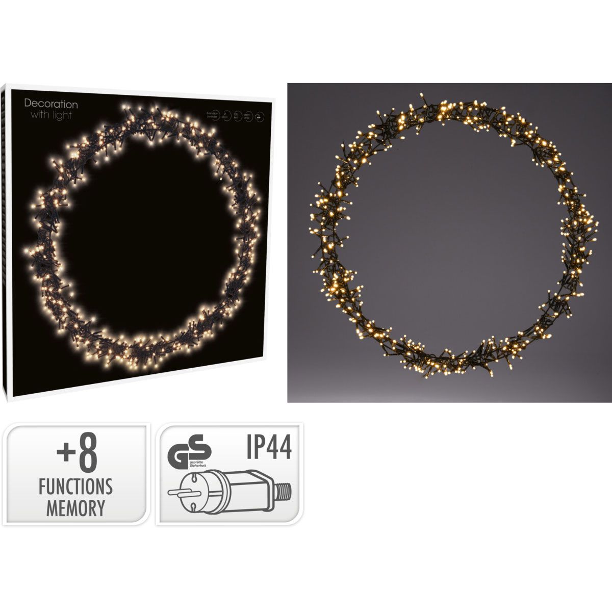 Ceruzo Kerstring Met Verlichting - 500 Led - Ø58 Cm - Warm Wit - 8 Lichtfuncties - Voor Binnen En Buiten