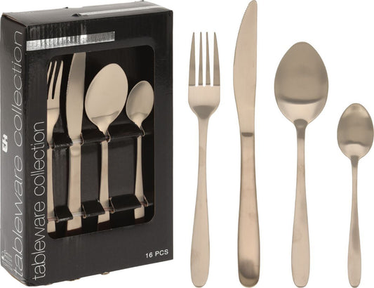 Excellent Houseware Bestekset 16 Delig - Mat Goud