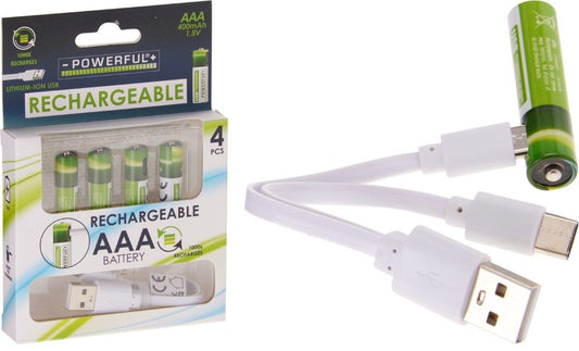 Oplaadbare Aaa Batterijen - Usb - 400Mah - 4 Stuks