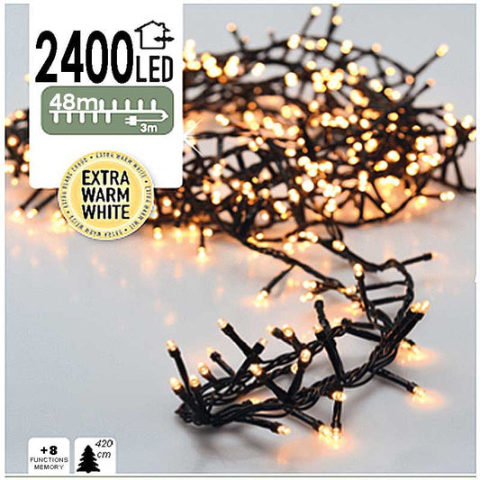 Micro Cluster 2400 Led's - 48 Meter - Extra Warm Wit - 8 Functies + Geheugen