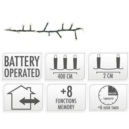 Micro Cluster 200 Led - 4M - Two Tone Romantic - Batterij - Lichtfuncties - Geheugen - Timer