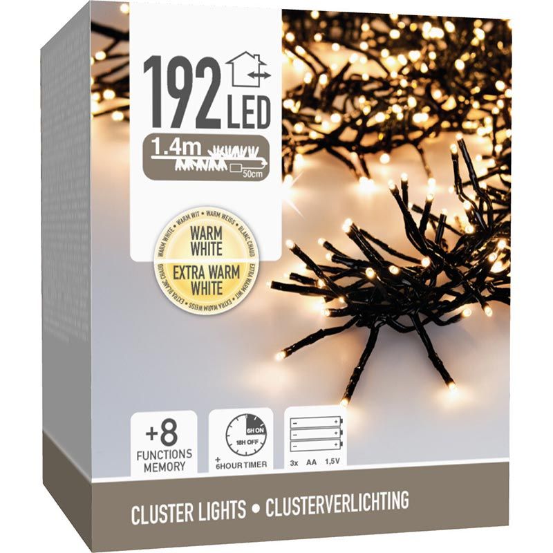 Clusterverlichting 192 Led -  1.4M - Two Tone Romantic - Batterij - Lichtfuncties - Geheugen - Timer