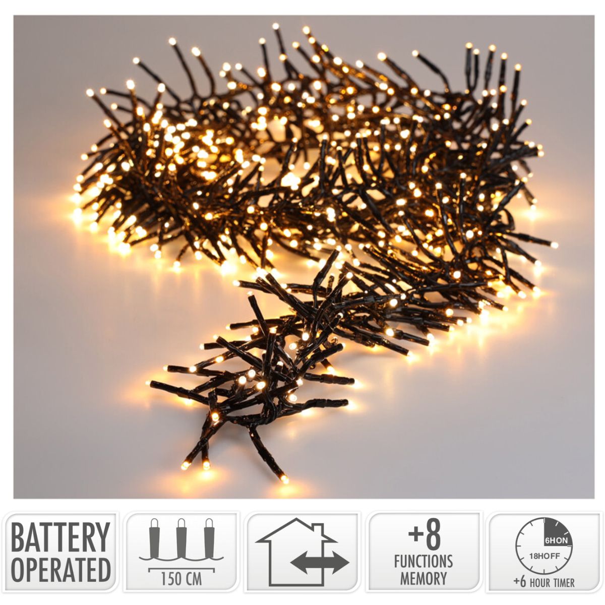Clusterverlichting 192 Led -  1.4M - Two Tone Romantic - Batterij - Lichtfuncties - Geheugen - Timer