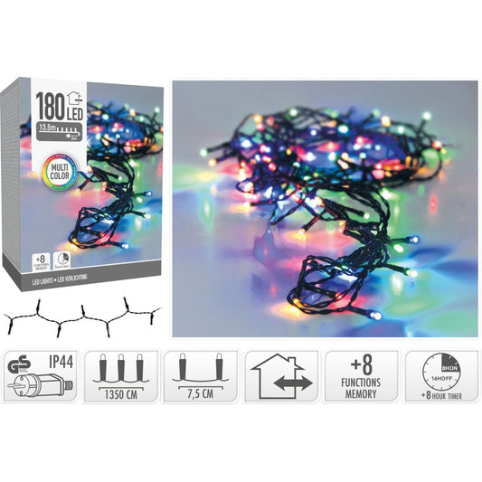 Kerstverlichting 180 Led- 13.5M - Multicolor - Timer - Lichtfuncties - Geheugen - Buiten