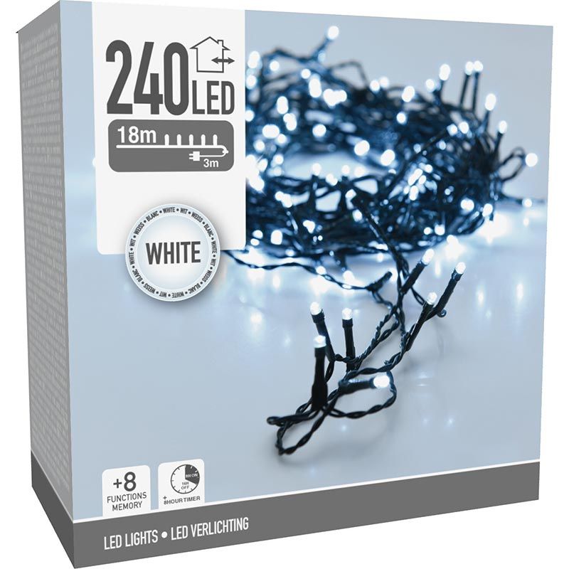 Kerstverlichting 240 Led- 18M - Wit - Timer - Lichtfuncties - Geheugen - Buiten