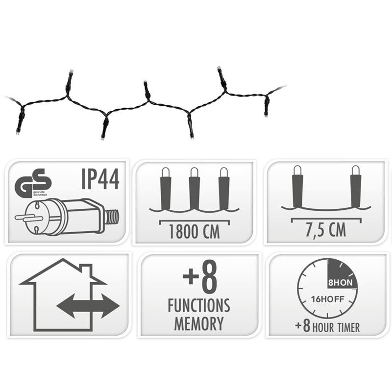 Kerstverlichting 240 Led- 18M - Wit - Timer - Lichtfuncties - Geheugen - Buiten