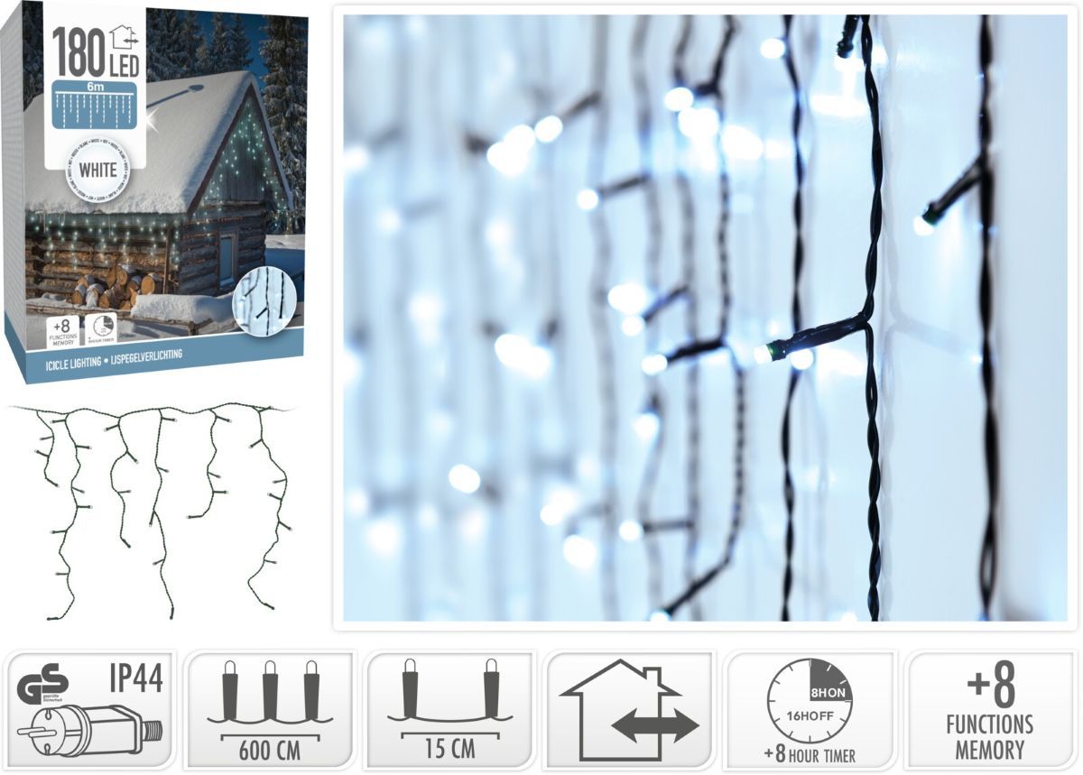 Ijspegel Verlichting - 180 Led - Wit - Timer - Lichtfuncties - Geheugen