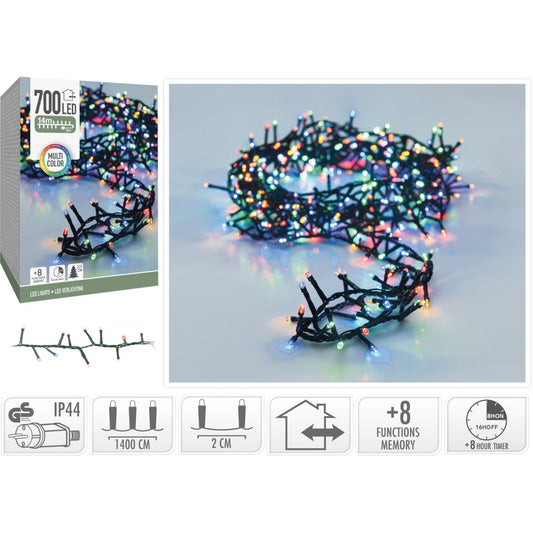 Microcluster - 700 Led - 14M - Multicolor - Timer - Lichtfuncties - Geheugen - Buiten