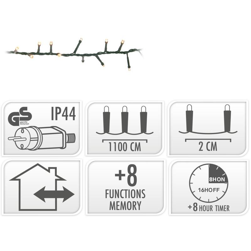 Microcluster - 560 Led - 11M - Extra Warm Wit - Timer - Lichtfuncties - Geheugen - Buiten