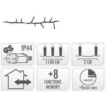 Microcluster - 560 Led - 11M - Extra Warm Wit - Timer - Lichtfuncties - Geheugen - Buiten