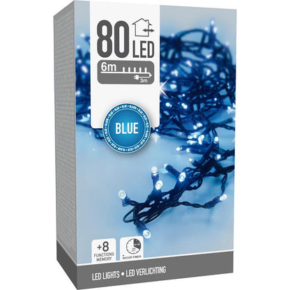 Kerstverlichting 80 Led- 6M - Blauw - Timer - Lichtfuncties - Geheugen - Buiten