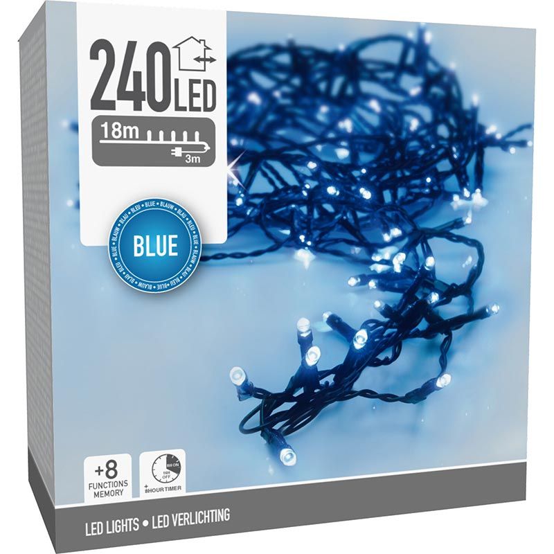 Kerstverlichting 240 Led- 18M - Blauw - Timer - Lichtfuncties - Geheugen - Buiten