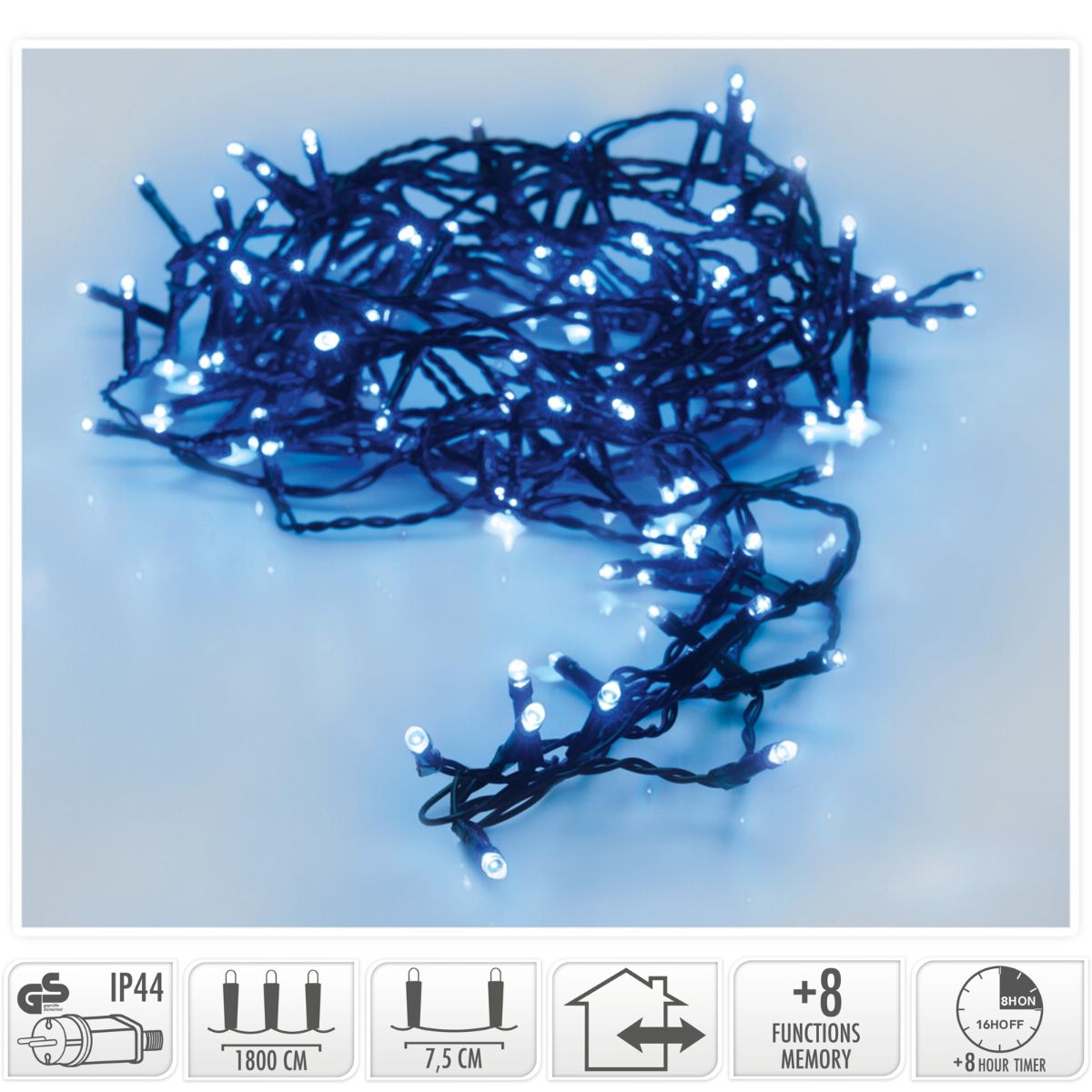 Kerstverlichting 240 Led- 18M - Blauw - Timer - Lichtfuncties - Geheugen - Buiten
