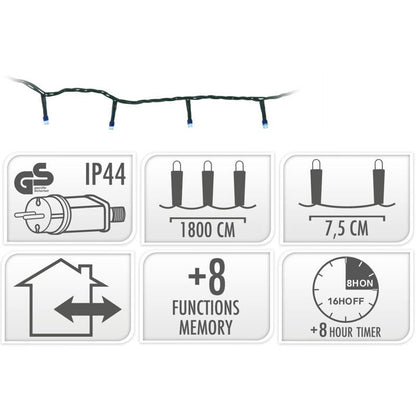 Kerstverlichting 240 Led- 18M - Blauw - Timer - Lichtfuncties - Geheugen - Buiten