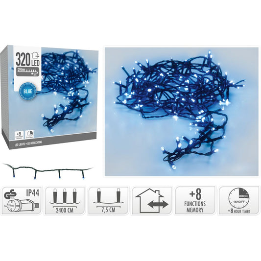 Kerstverlichting 320 Led- 24M - Blauw - Timer - Lichtfuncties - Geheugen - Buiten