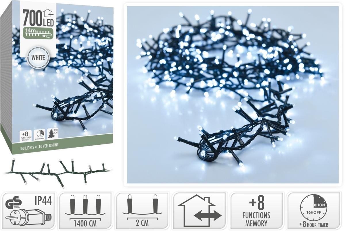 Microcluster - 700 Led - 14M - Wit - Timer - Lichtfuncties - Geheugen - Buiten