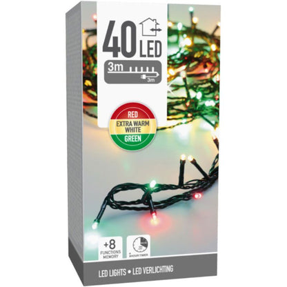 Kerstverlichting 40 Led- 3M - Three Tone Traditional - Timer - Lichtfuncties - Geheugen - Buiten