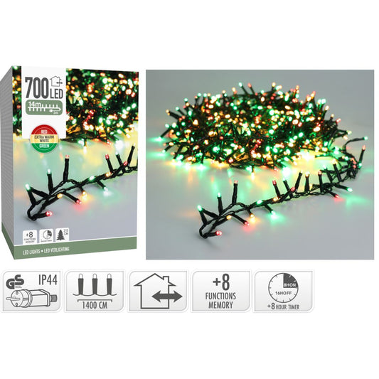 Microcluster - 700 Led - 14M - Three Tone Traditional - Timer - Lichtfuncties - Geheugen - Buiten