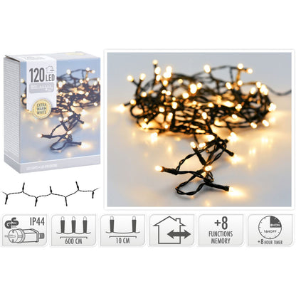 Kerstverlichting 120 Led- 9M - Extra Warm Wit - Timer - Lichtfuncties - Geheugen - Buiten