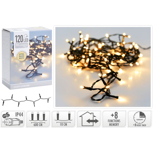 Kerstverlichting 120 Led- 9M - Extra Warm Wit - Timer - Lichtfuncties - Geheugen - Buiten