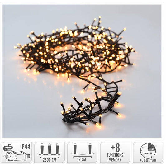 Micro Cluster Met Haspel - 1250 Led - 25 Meter - Met Timer - Extra Warm Wit